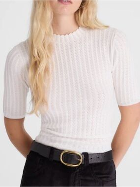 Madewell Pointelle Stitch Mockneck Sweater Tee Soft White NWT Size Small